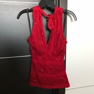 Red XOXO Halter Top with Silver Studs